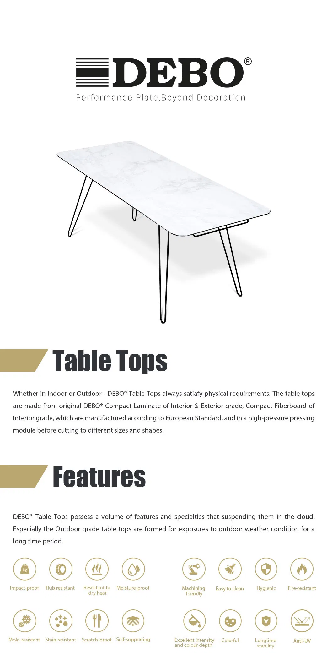 HPL Table Specifications