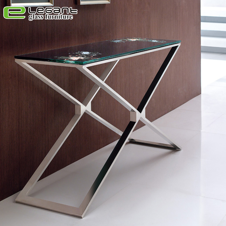 Stainless Steel Console Table with Tempered Glass Top