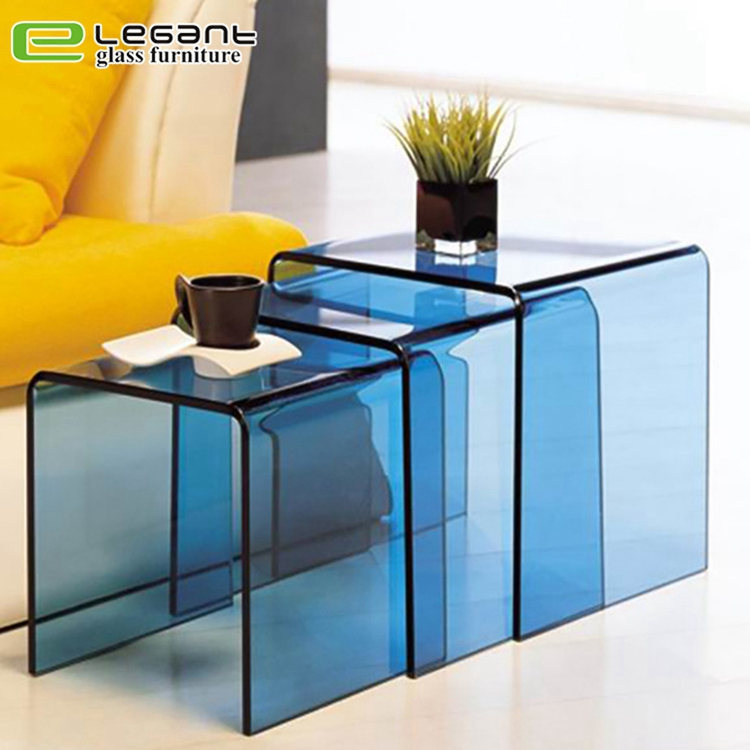 Modern Style Colorful Tempered Glass Side Coffee Table Nesting Table for Sale