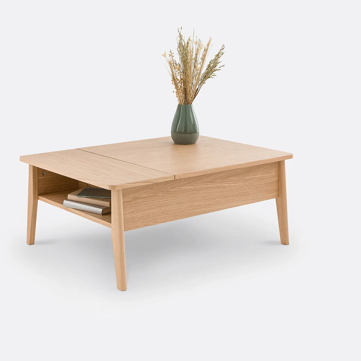 Multifunctional Living Room Oak Lift - Top Solid Wood Coffee Table with Storage Drawer &amp; Open Shelf