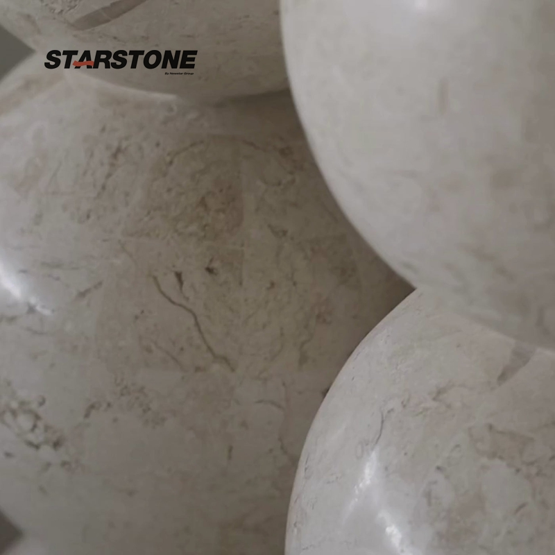 Starstone Home Furniture Cream Moon Beige Marble Ball-Base Oval Dining Table