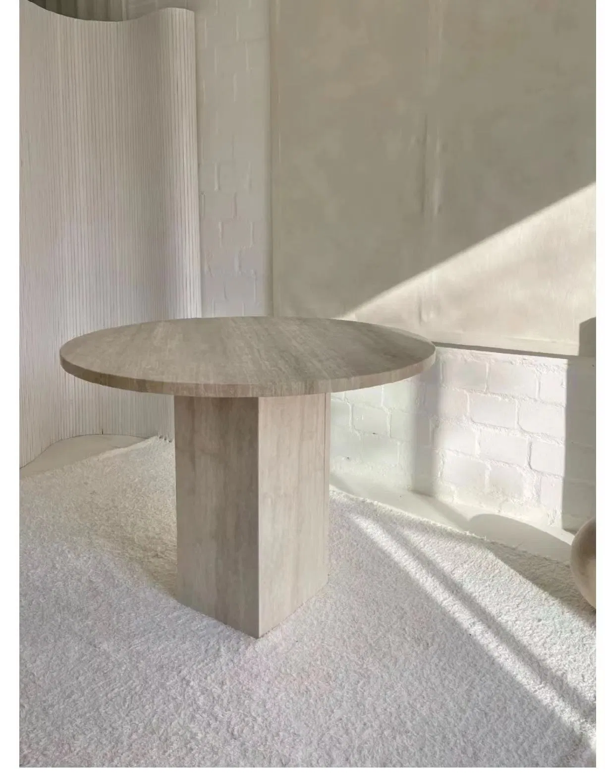 Vintage Furniture Simple Design Natural Marble Round Red Travertine Stone Coffee Table for Home Decoration