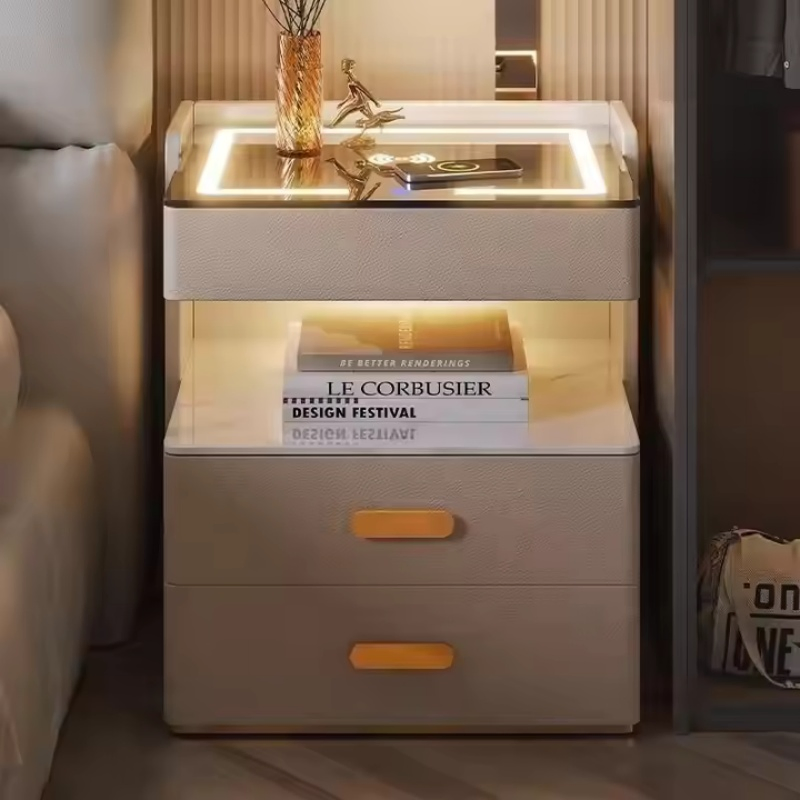 Modern Luxury Three-Layer Bedside Table Cheap Price Smart Bedside Table with Safe