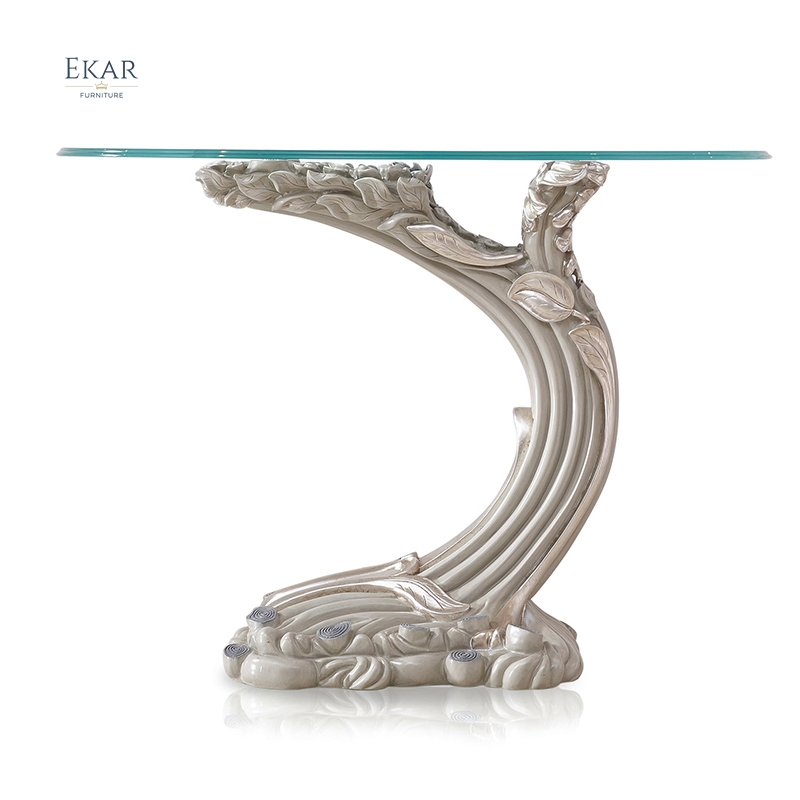 Half Moon Hand Carved Glass Top Luxury Console Table