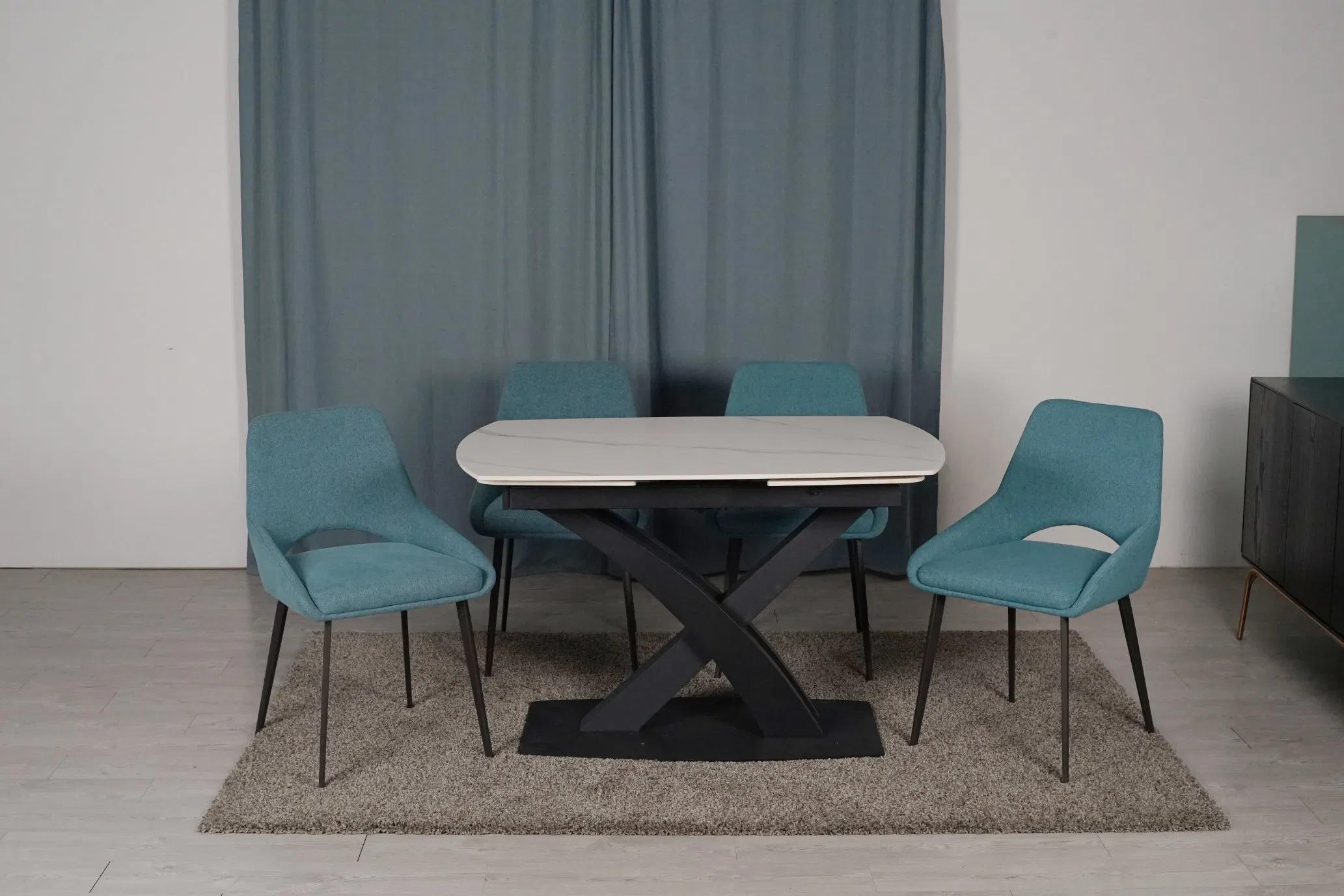Modern Home Livining Room Furniture Extendable Marble Ceramic Top Metal Dining Room Dining Table