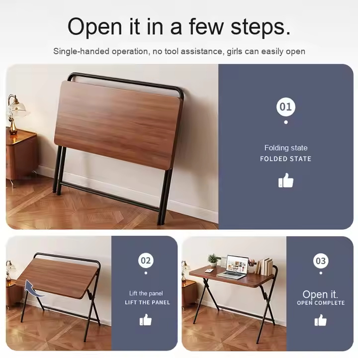 Modern Foldable Computer Desk Bedroom Bedside Table for Small Apartment Simple Office Workbench for Home Living Room Standing