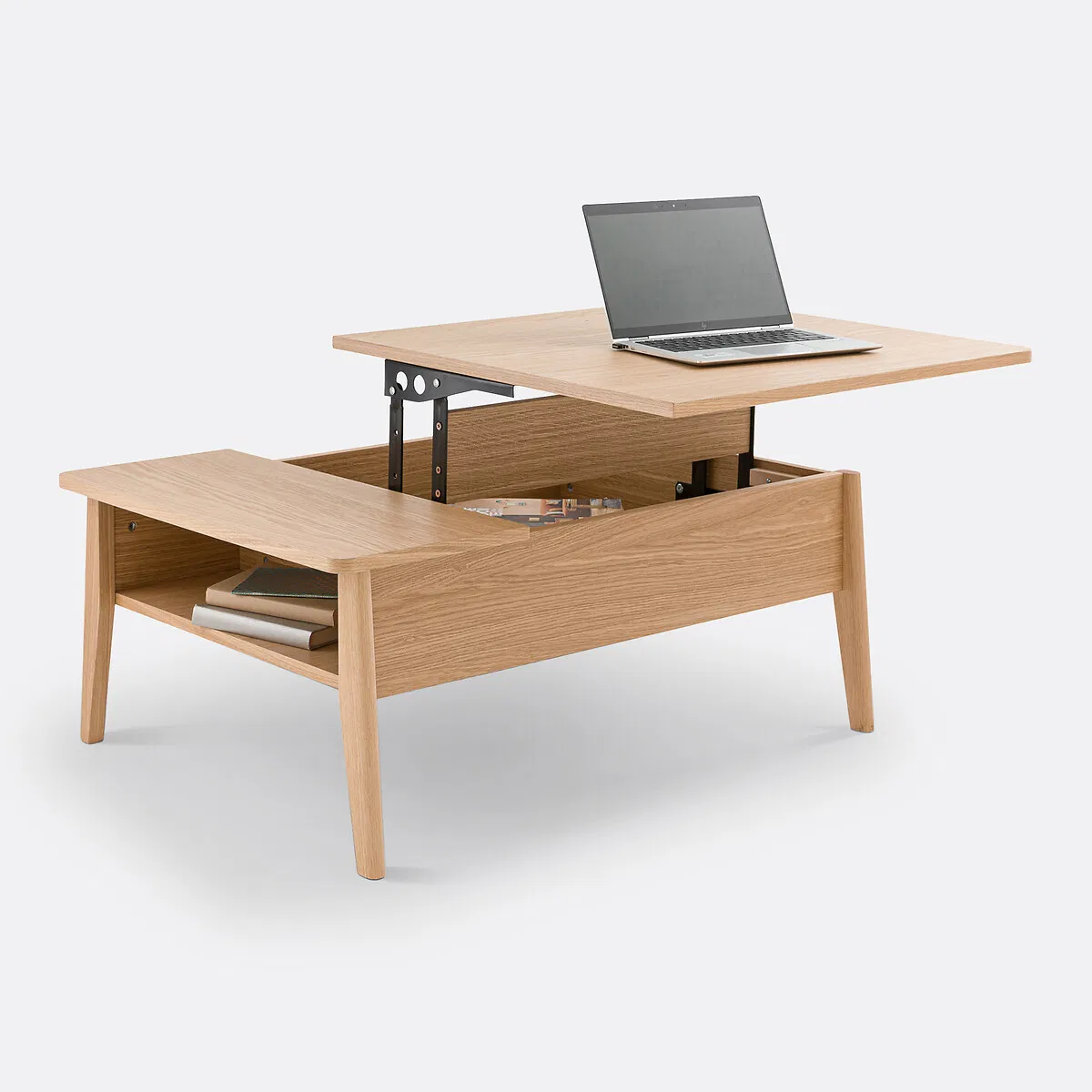 Multifunctional Living Room Oak Lift - Top Solid Wood Coffee Table with Storage Drawer &amp; Open Shelf