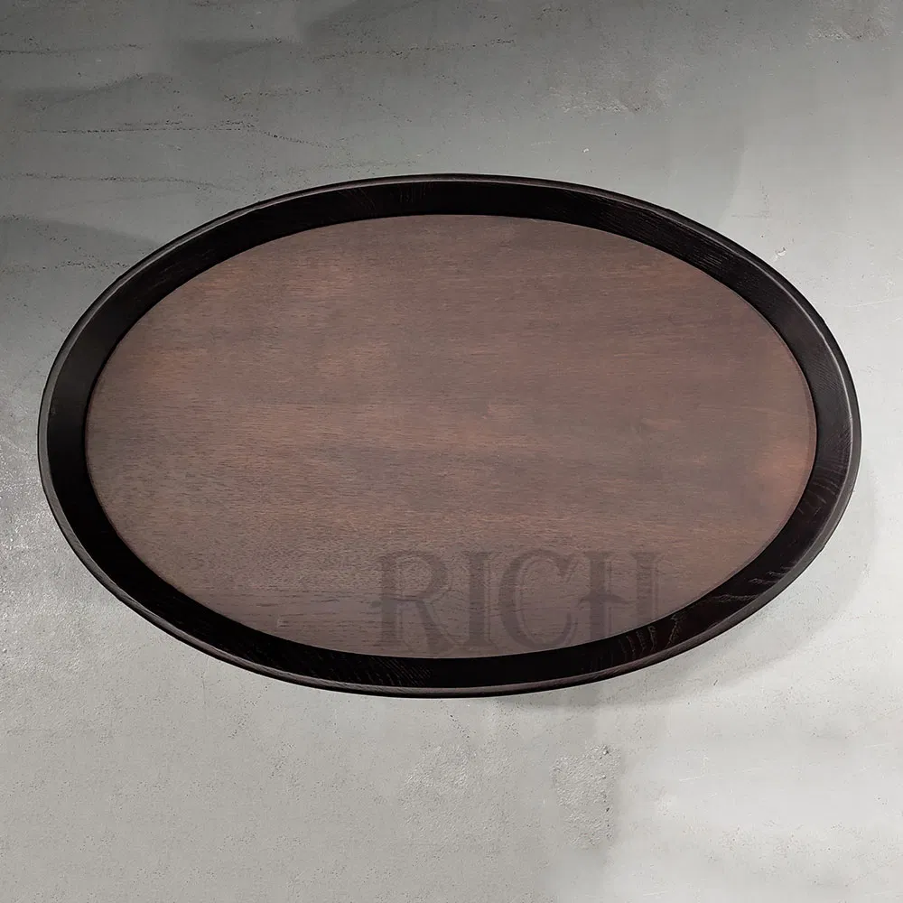 Nordic Oval Balck Metal Legs Accent Table MDF Wooden Top Sofa Side Table