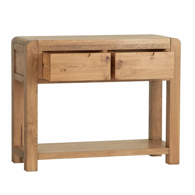 China Wholesale Chunky Natural Solid Oak Large Wood Console Table with Storage Shelf Narrow Hallway Dressing Desk for Living Room, Bedroom Furniture