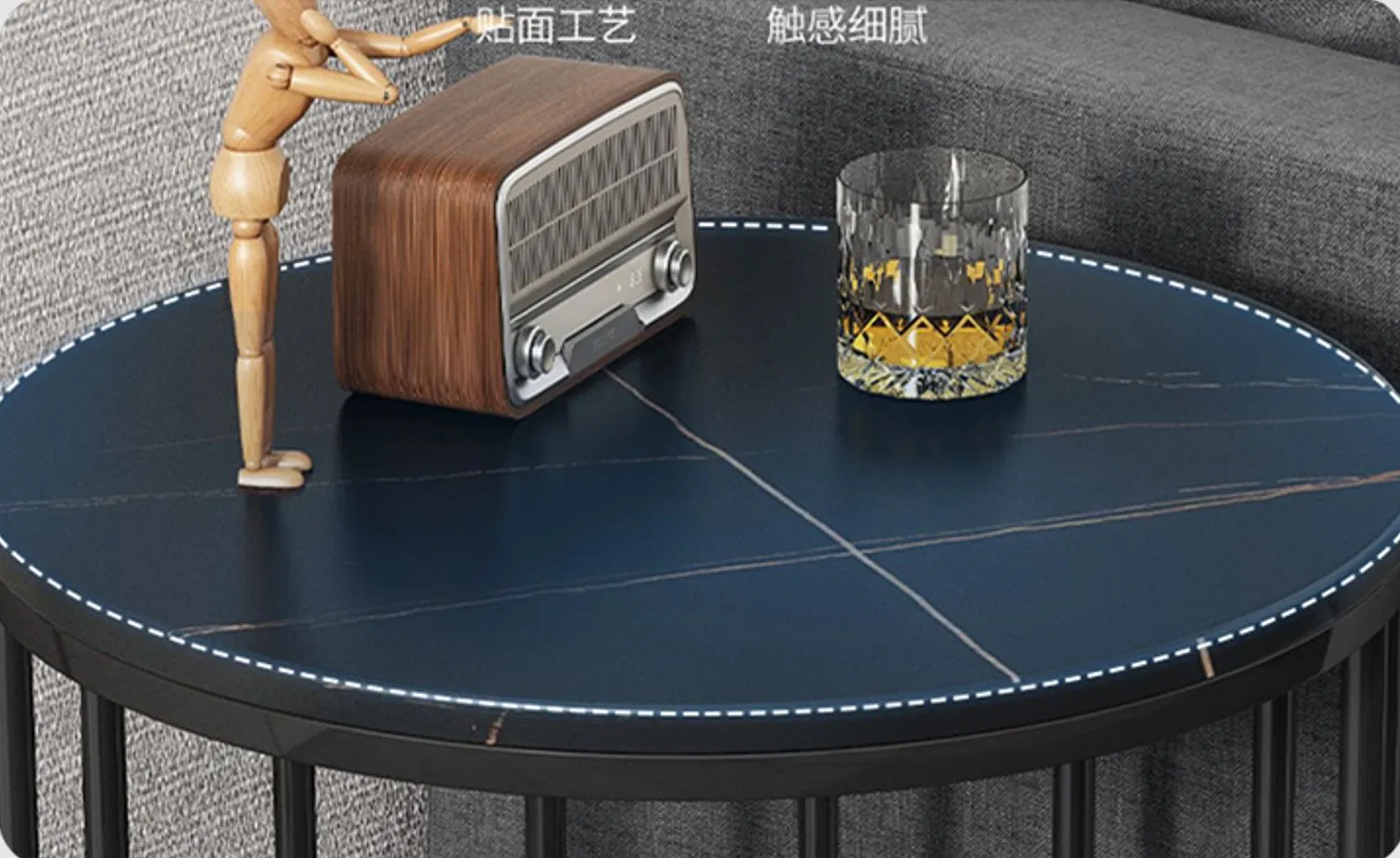 Black Marble Glass Modern Luxury Living Room Dining Table Steel Round Coffee Table