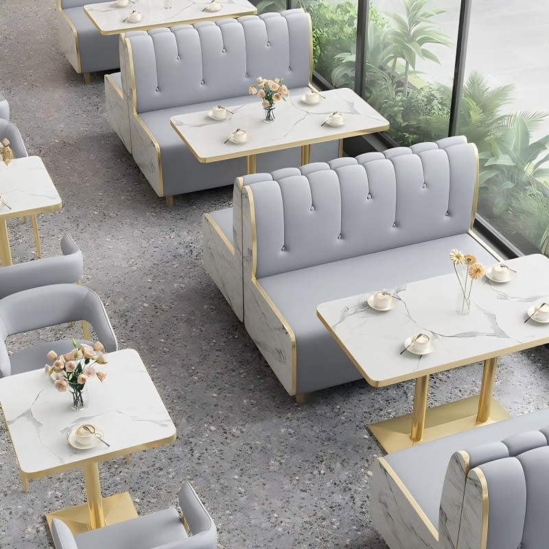 Modern Foshan Wholesale Sintered Stone Square Round Table Top and Chair Set Booth Furniture Restaurant Cafe Dining Coffee Shop Table