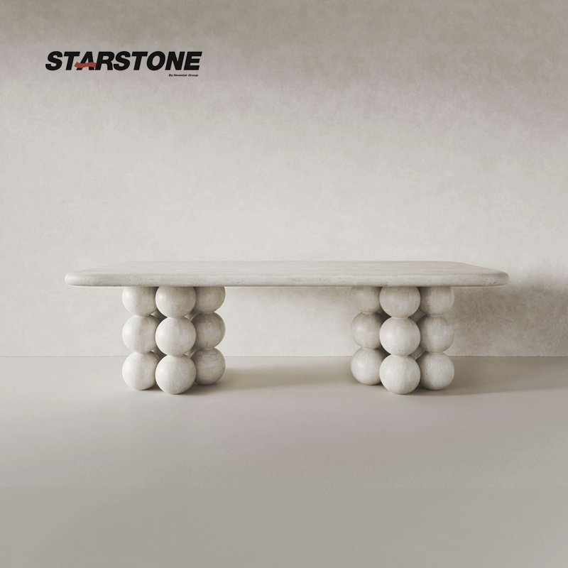 Starstone Home Furniture Cream Moon Beige Marble Ball-Base Oval Dining Table
