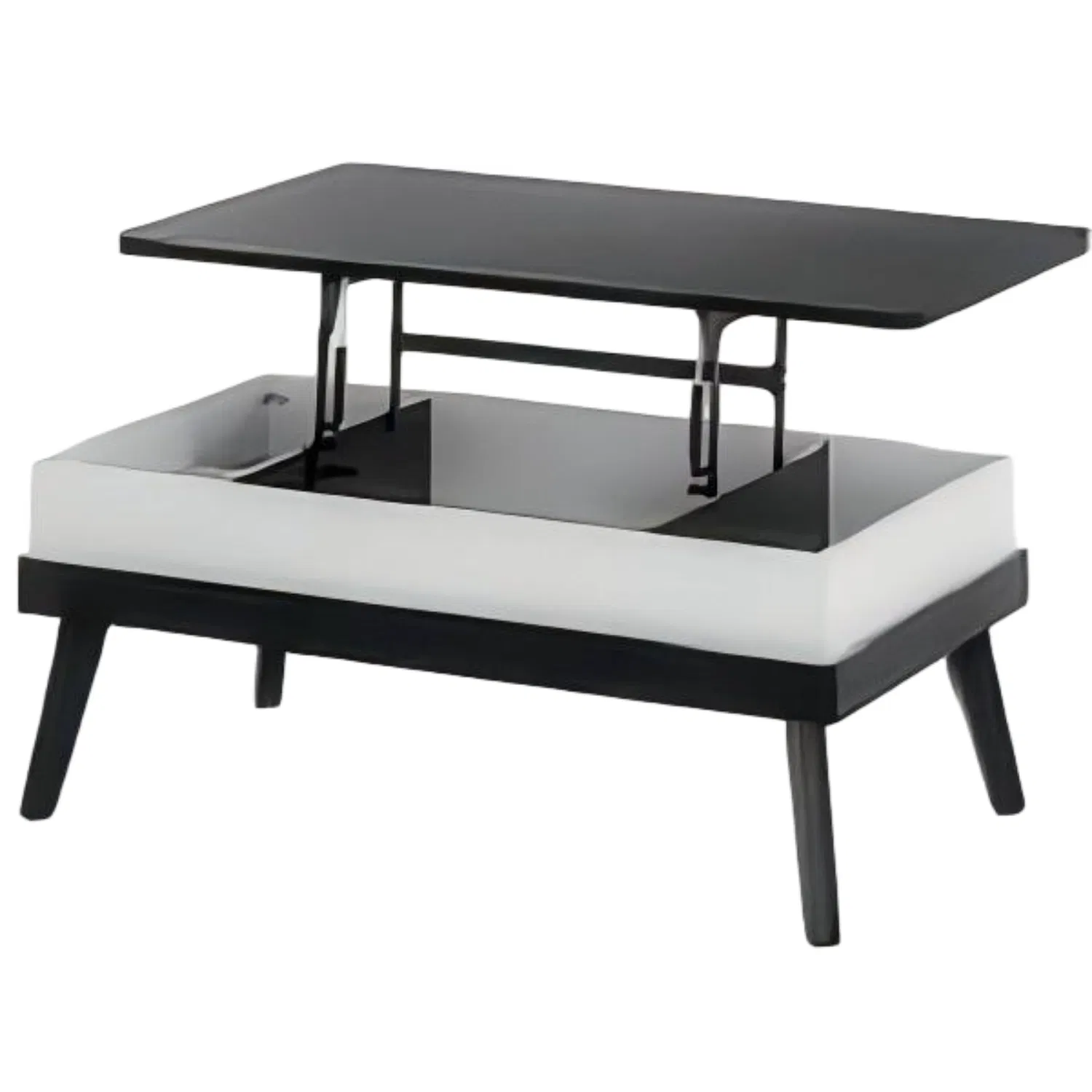 Modern Multi-Functional Lift Top Coffee Table with Black and White Finish Hidden Storage for Home Living Room Tea Table Furniture