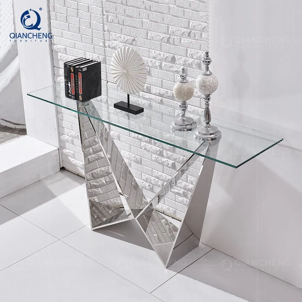 Shunde Factory Wholesale Price Black Glass Stainless Steel Console Table