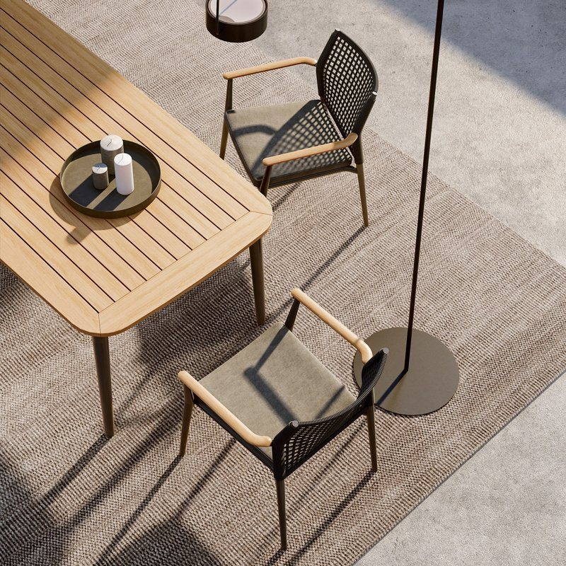 High-End Villa Patio Patio Teak Long Dining Table Outdoor Furniture Garden Casual Solid Wood Table and Chair Set