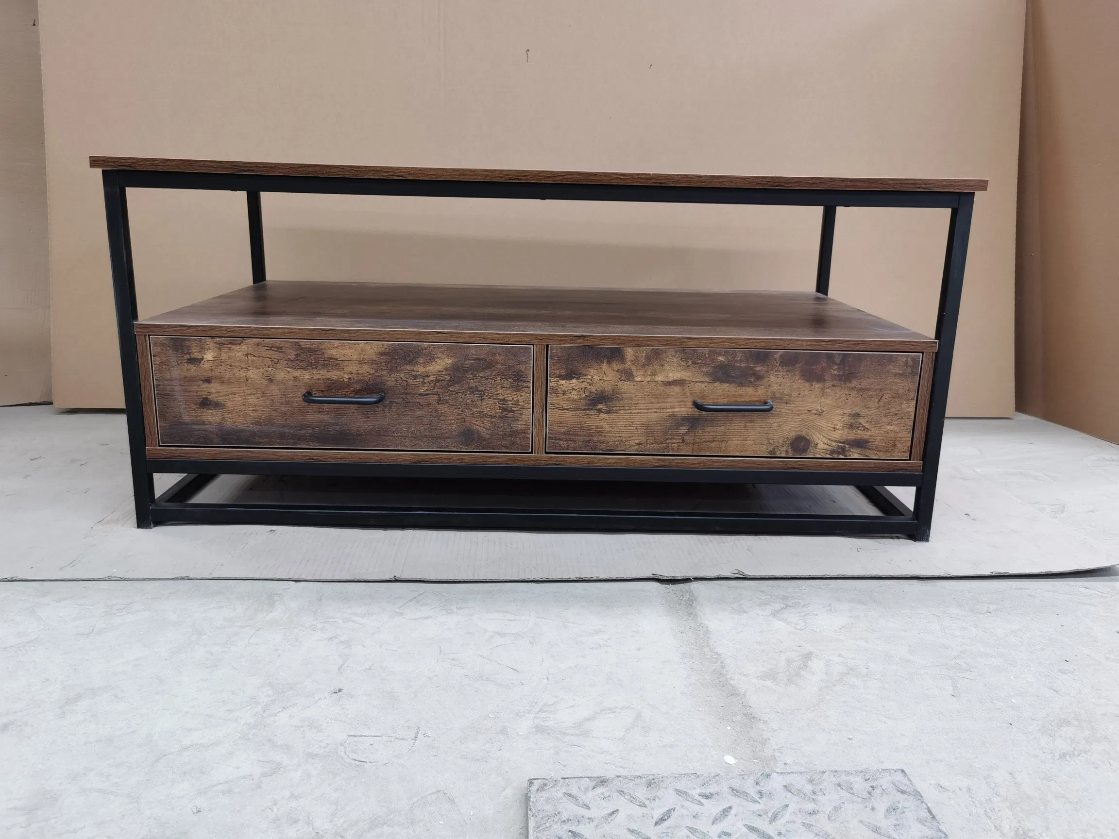 Modern Industrial Type Metal-Wooden Coffee Table with Drawers