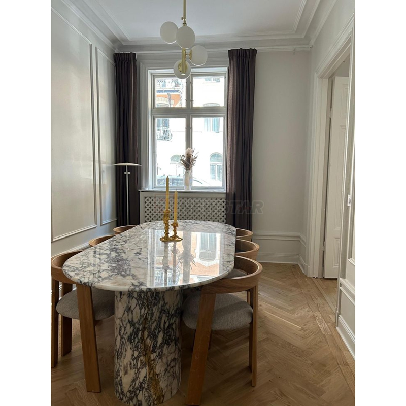 Modern Livingroom Furniture Luxury Customized Oval Calacatta Viola Marble Dining Table