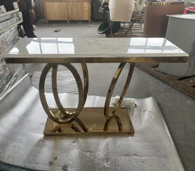 Concrete Modern Accent Console Marble Table Gold Metal Frame with Marble Top