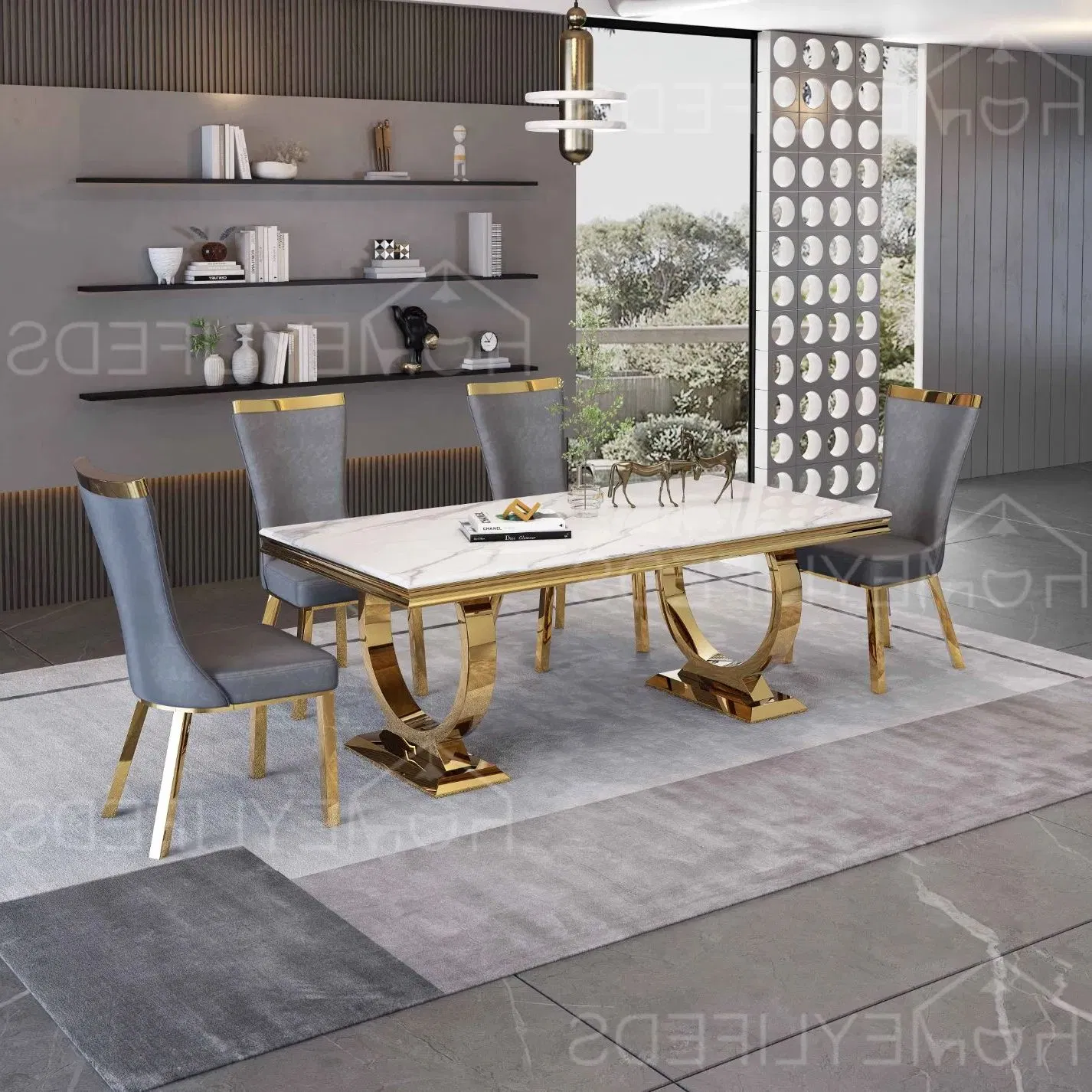 Italian Dining Room Furniture Dinner Square Marble Top Dining Table Set