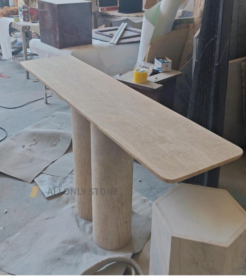 Solid Stone Furniture Hallway Narrow Table Italy White Hone Travertine Stone Console Table for Living Room Entryway