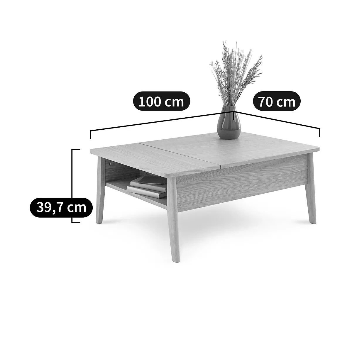 Multifunctional Living Room Oak Lift - Top Solid Wood Coffee Table with Storage Drawer &amp; Open Shelf