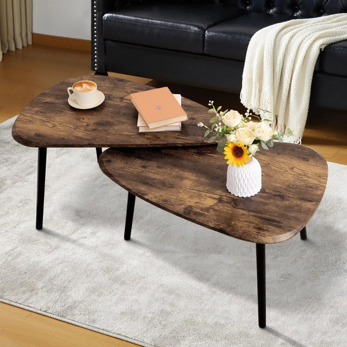 Hot Sale Triangle Side Table 2 Set Nesting Coffee Table Center Coffee Table for Living Room