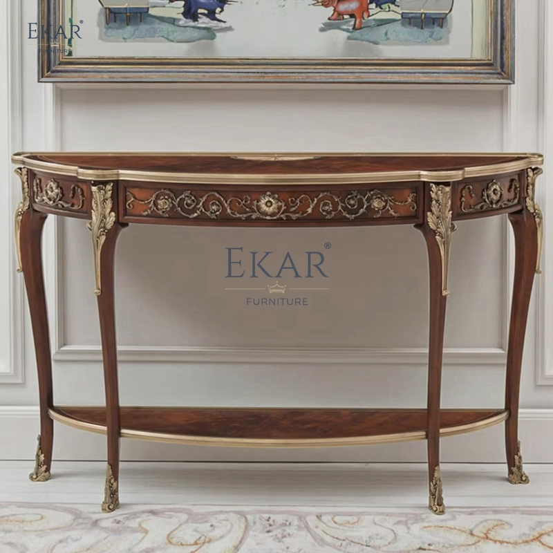 Classic Solid Wood Console Table with Carved Details for Entryway or Living Room