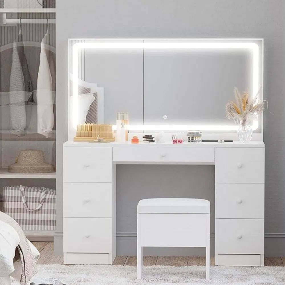 High-End Luxury Vanity Set with 7-Drawer Large Capacity Dressing Table, White