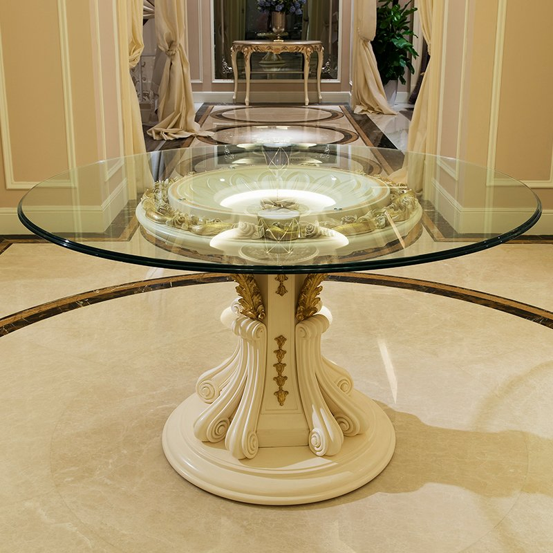Classic Glass-Top Console Table Ornate Carvings and Functional Design for Entryway Spaces