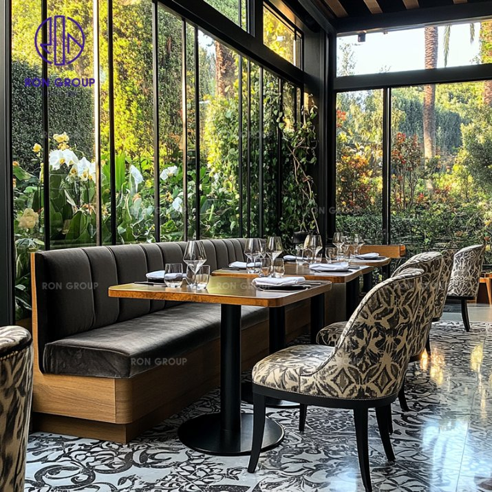 High-End Wood Table and Chair Leather Booth Bench Seating Modern Restaurant Hotel Furniture Sets