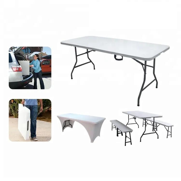 6FT Solid Steel Frame HDPE Table Top Party Dining Rental Plastic Folding Outdoor Table