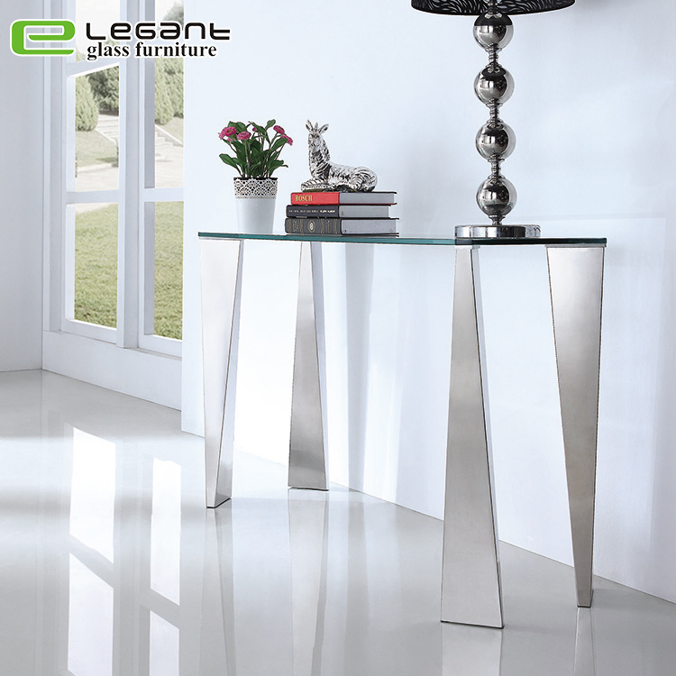 Stainless Steel Console Table with Tempered Glass Top