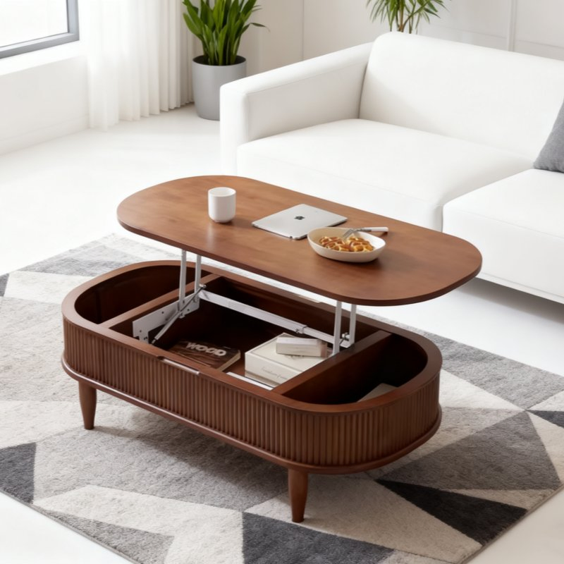 Modern Nordic Luxury Adjustable Height Top Furniture Living Room Oval Lift-Top Coffee Table