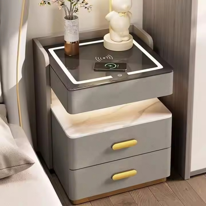 Modern Luxury Three-Layer Bedside Table Cheap Price Smart Bedside Table with Safe
