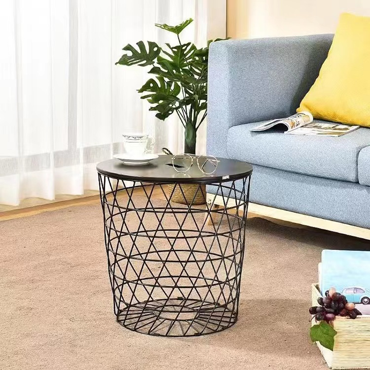 Wrought Iron Metal Casual Simple Coffee Table Multi-Purpose Industrial Style Round Table
