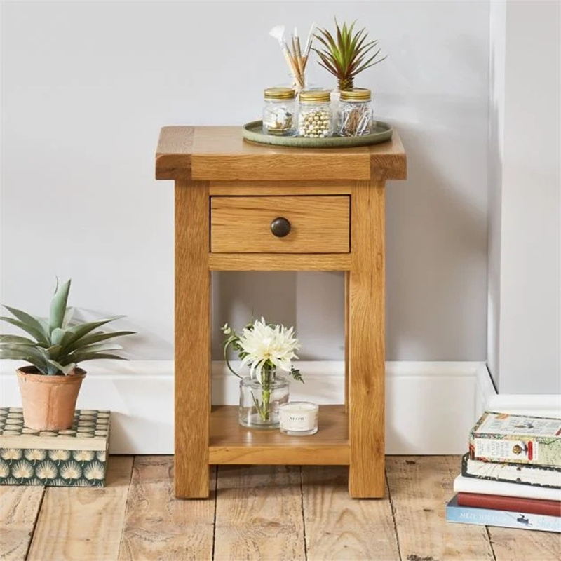 Nordic Solid Oak Living Room Side Table Sofa Center End Table Rural Rectangular 1 Drawer with 1 Shelf Small Coffee/Tea Table for Patio Garden Hotel Using