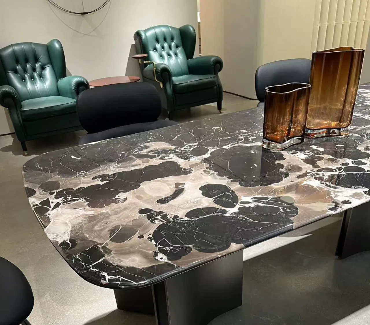 Furniture 010 Luxury Italian Design Dining Room Hotel Restaurant Black Rose Marble Dining Table Set