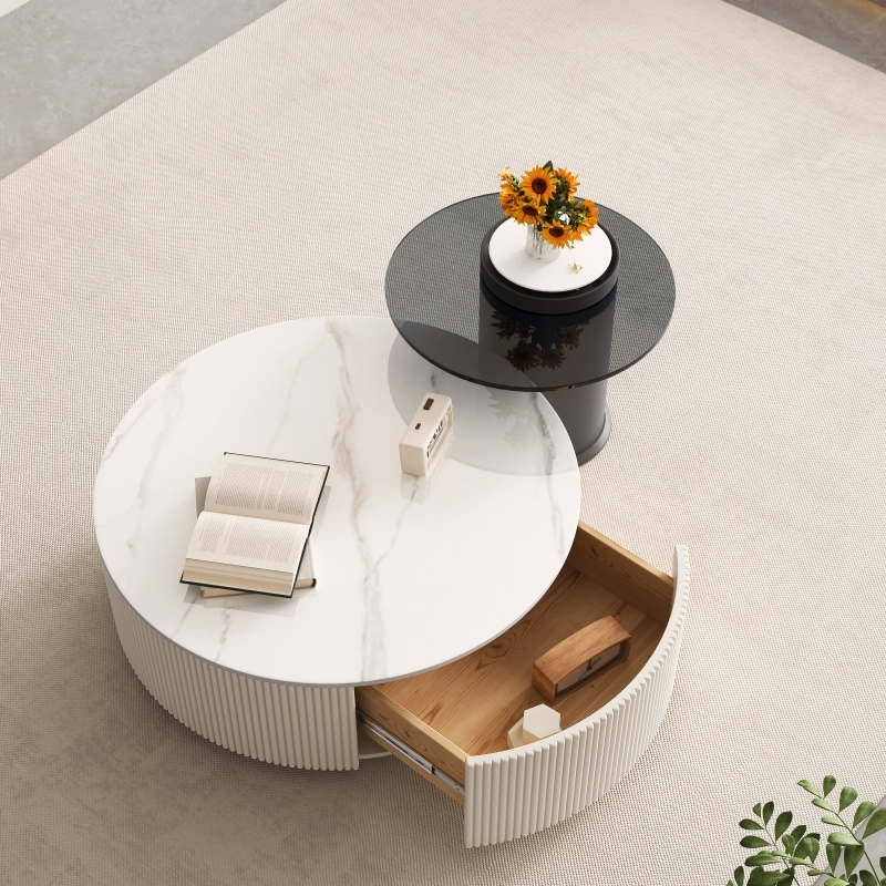 Factory Wholesale Modern Cream Style Round Combination TV Stand Coffee Table