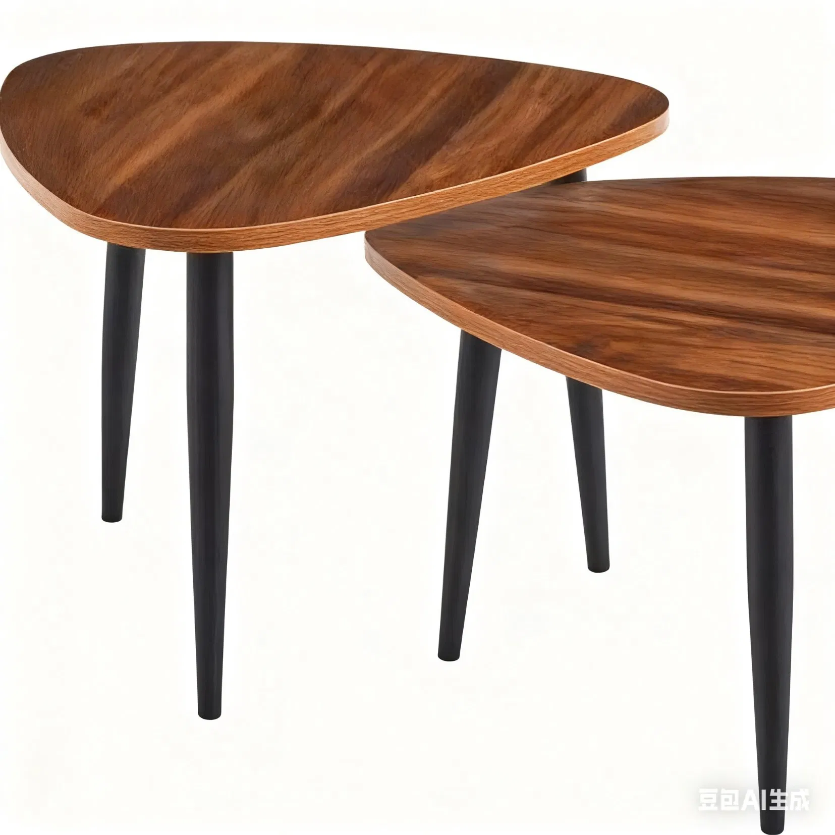 Wholesale Modern Furniture Drop-Shaped Wood Nesting Coffee Tables Sofa Side Table Sets of 2 with Metal Frame