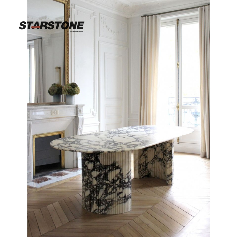 Starstone Calacatta Viola Marble Oval Italian Marble Dining Tables