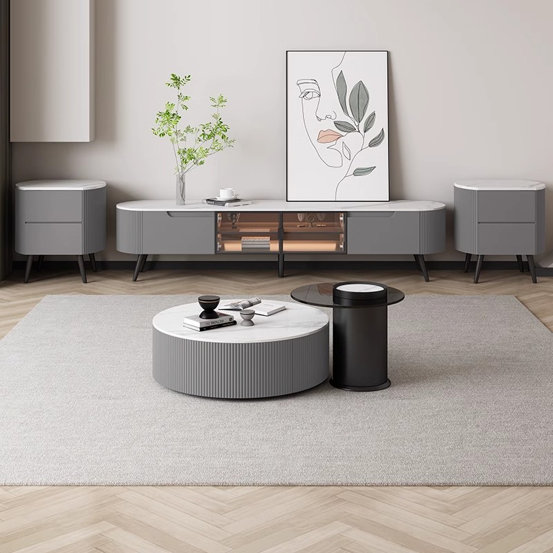 Factory Wholesale Modern Cream Style Round Combination TV Stand Coffee Table