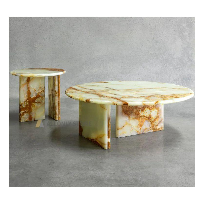 High End Modern Living Room Furniture light Green Onyx Nesting Side Coffee Table Set