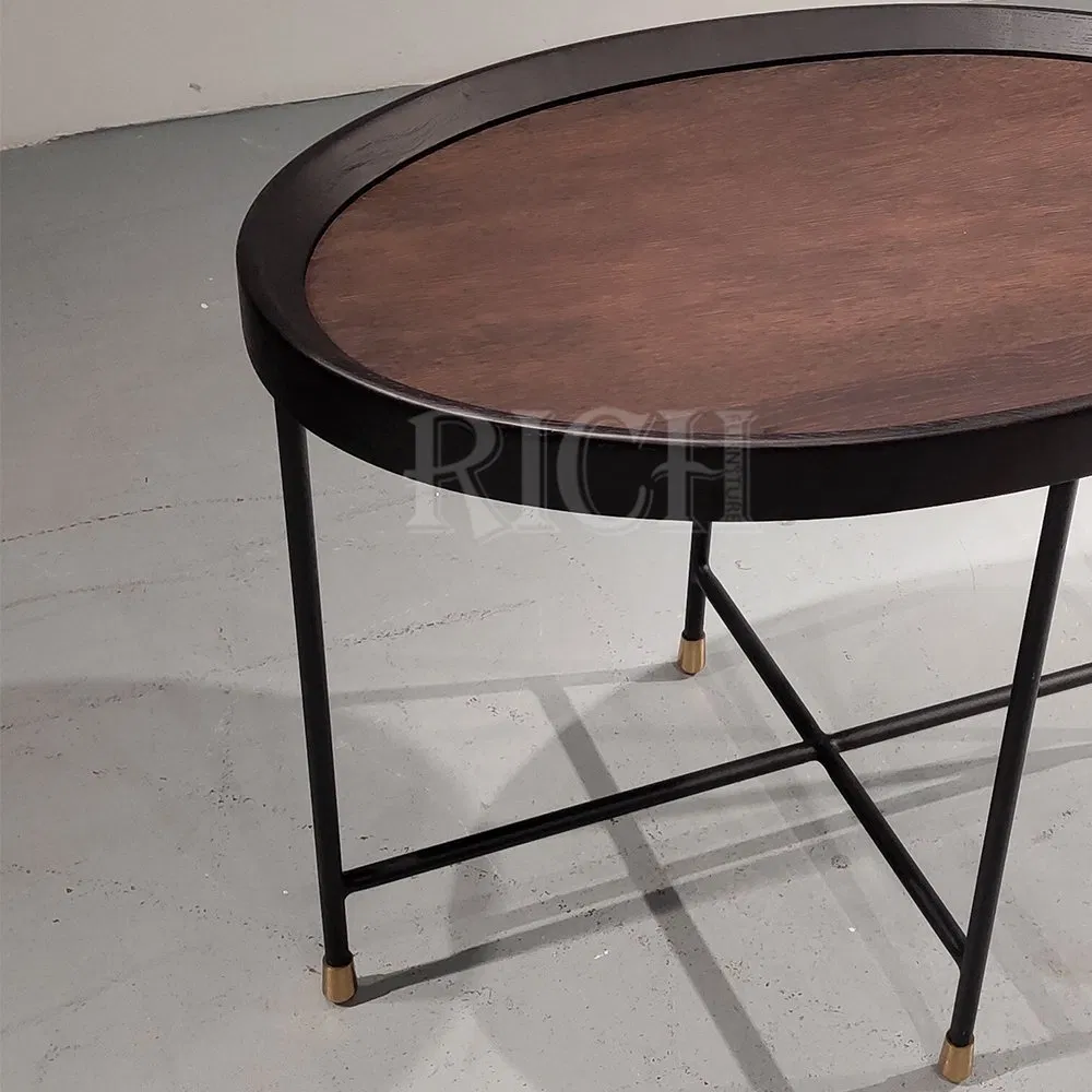 Nordic Oval Balck Metal Legs Accent Table MDF Wooden Top Sofa Side Table