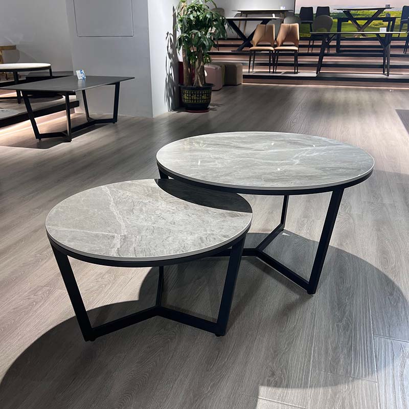 Modern Simple Decorative Living Room Home Furniture Set Nesting Marble Tea Table Top Round Base Side Coffee Table