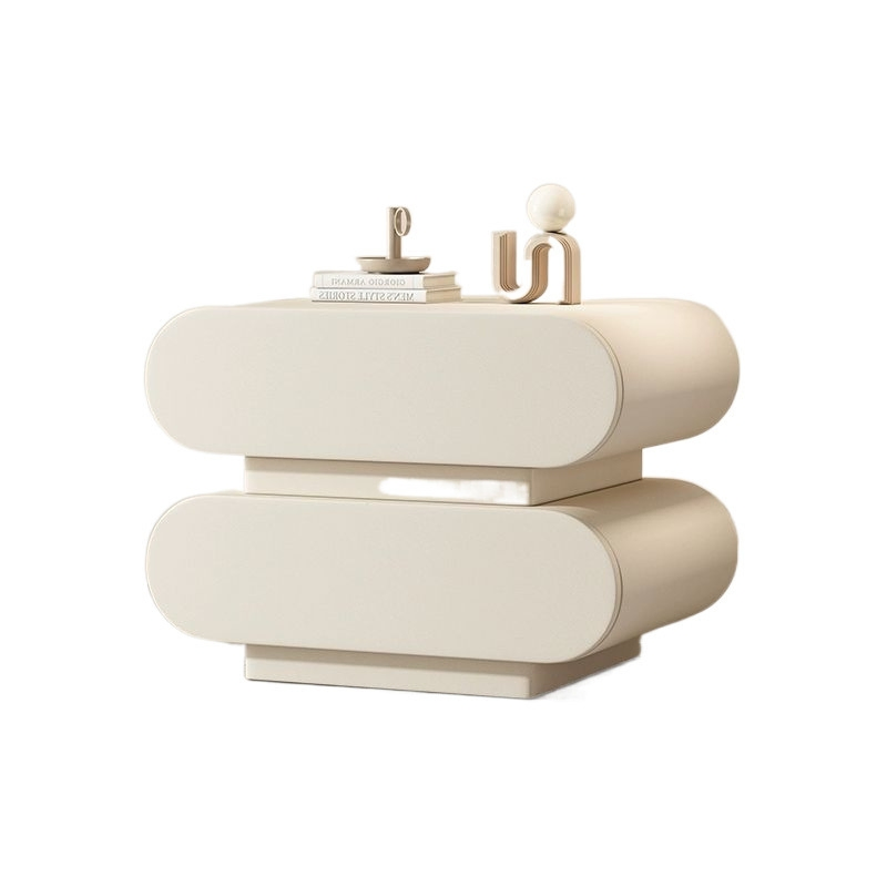 Simple and Modern Bedroom Bedside Table, New Leather Bedside Table, Solid Wood, High-Grade Cream, Light Luxury.