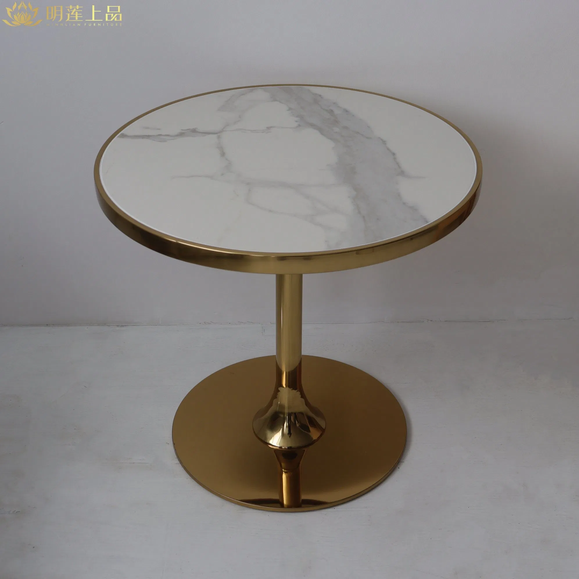 Modern Design Contract Furniture Round White Marble Coffee Table with Metal Base
