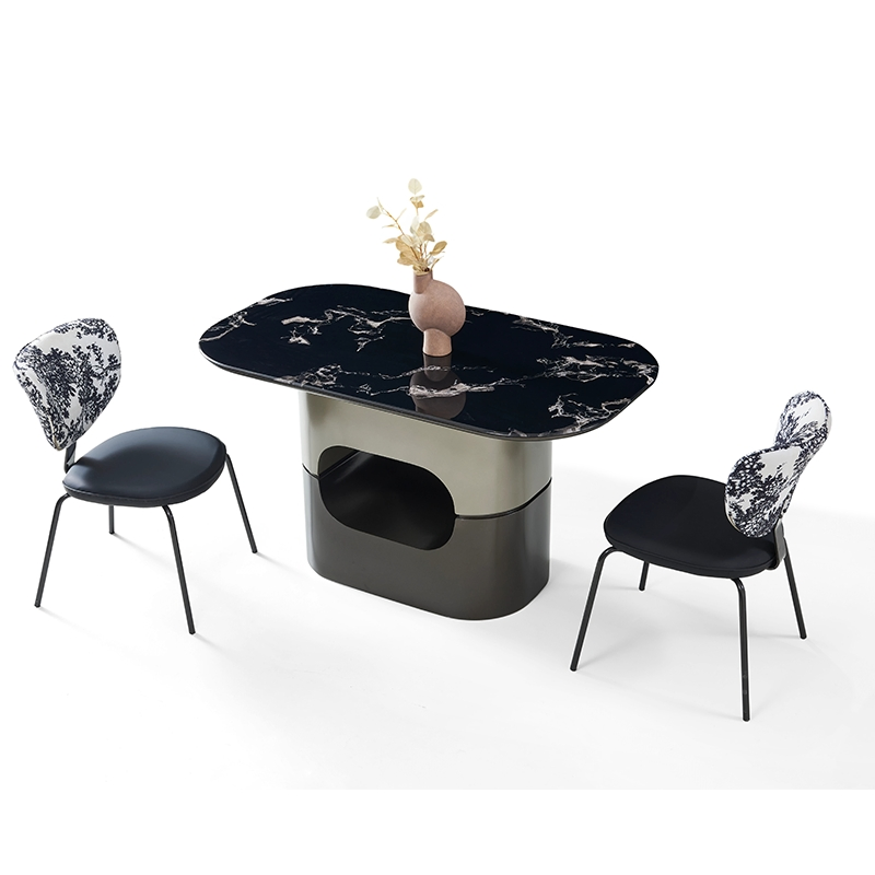 Trendy Wood and Stainless Steel Dining Room Furniture Table Chair