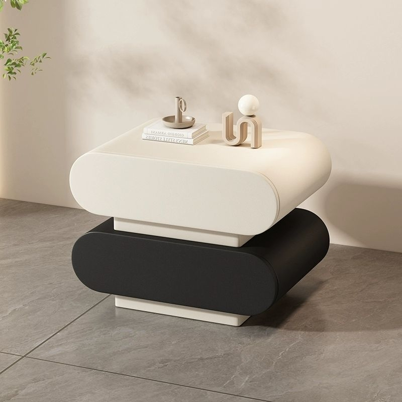 Simple and Modern Bedroom Bedside Table, New Leather Bedside Table, Solid Wood, High-Grade Cream, Light Luxury.
