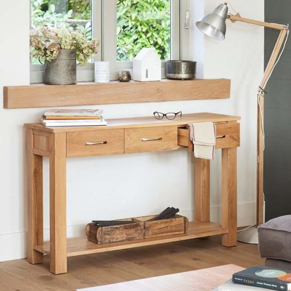 Nordic Contemporary Solid Oak 3 Drawers Hallway Living Room Bedroom Wood Console Table