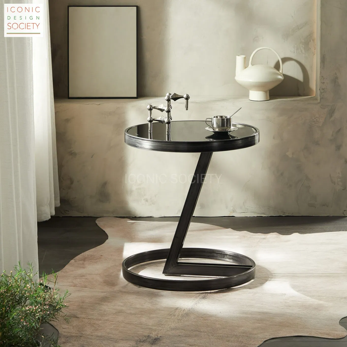 Modern Living Room Furniture Office Hotel Home Furniture Sitting Room Side Table Industrial Metal Iron Glass Coffee Table